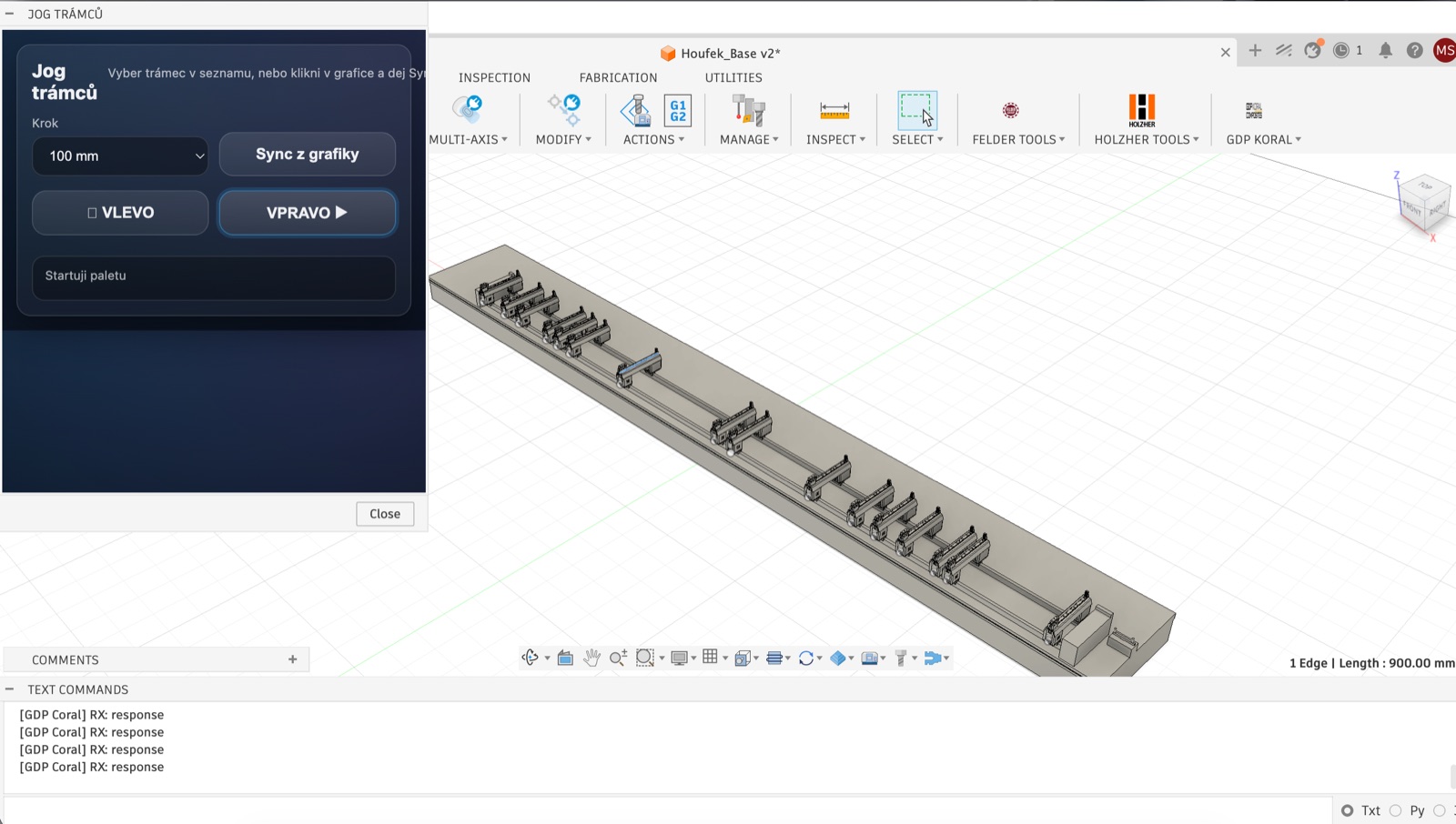 Beam Jog module in Autodesk Fusion for manual positioning and synchronizing beam positions with the Houfek CNC machine
