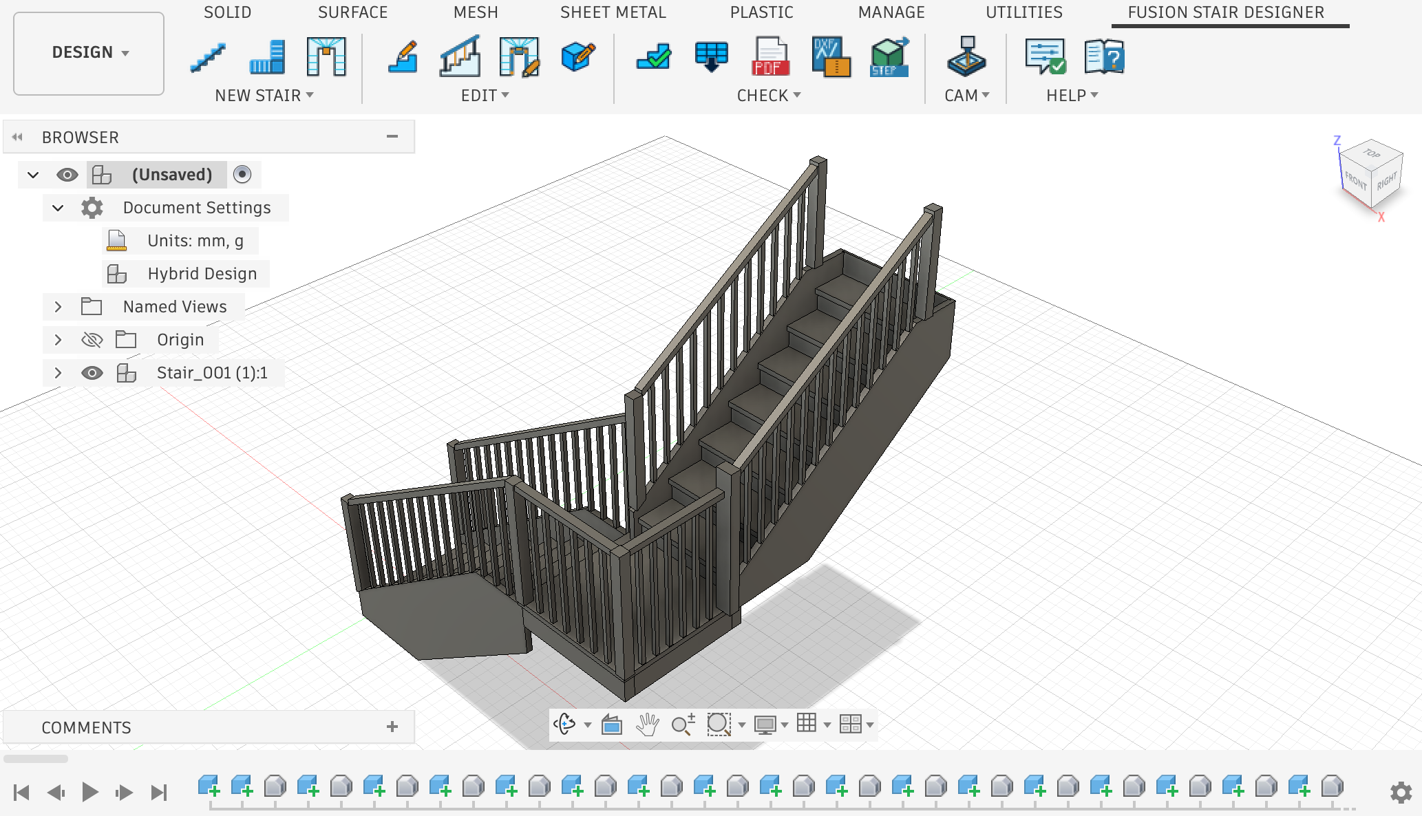 Generated stair assembly viewed in Autodesk Fusion